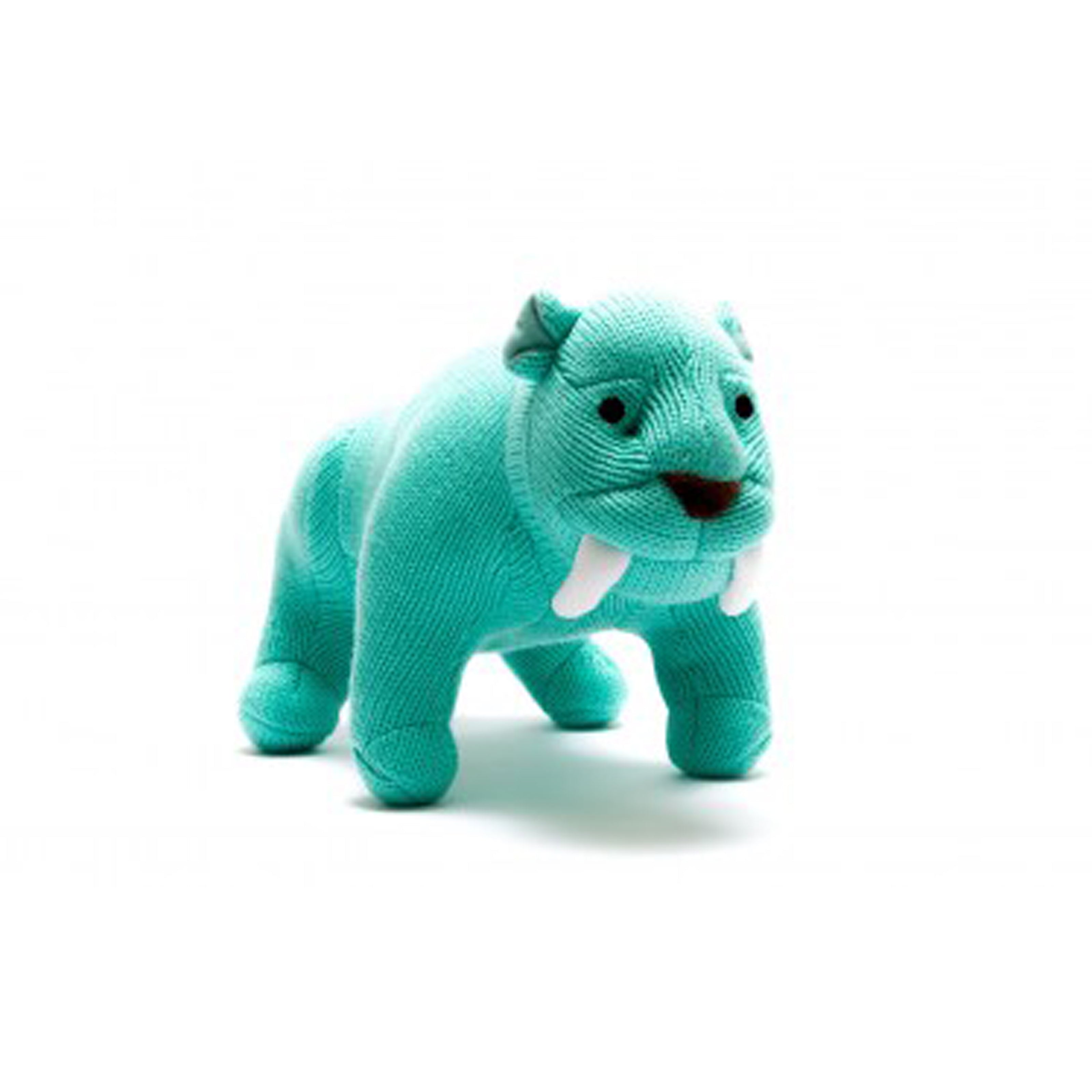 Knitted Ice Blue Sabretooth Tiger Medium Toy