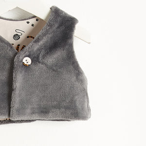 Bonnie Mob Reversible Baby Gilet Faux Fur Lined - Sand Cat Print