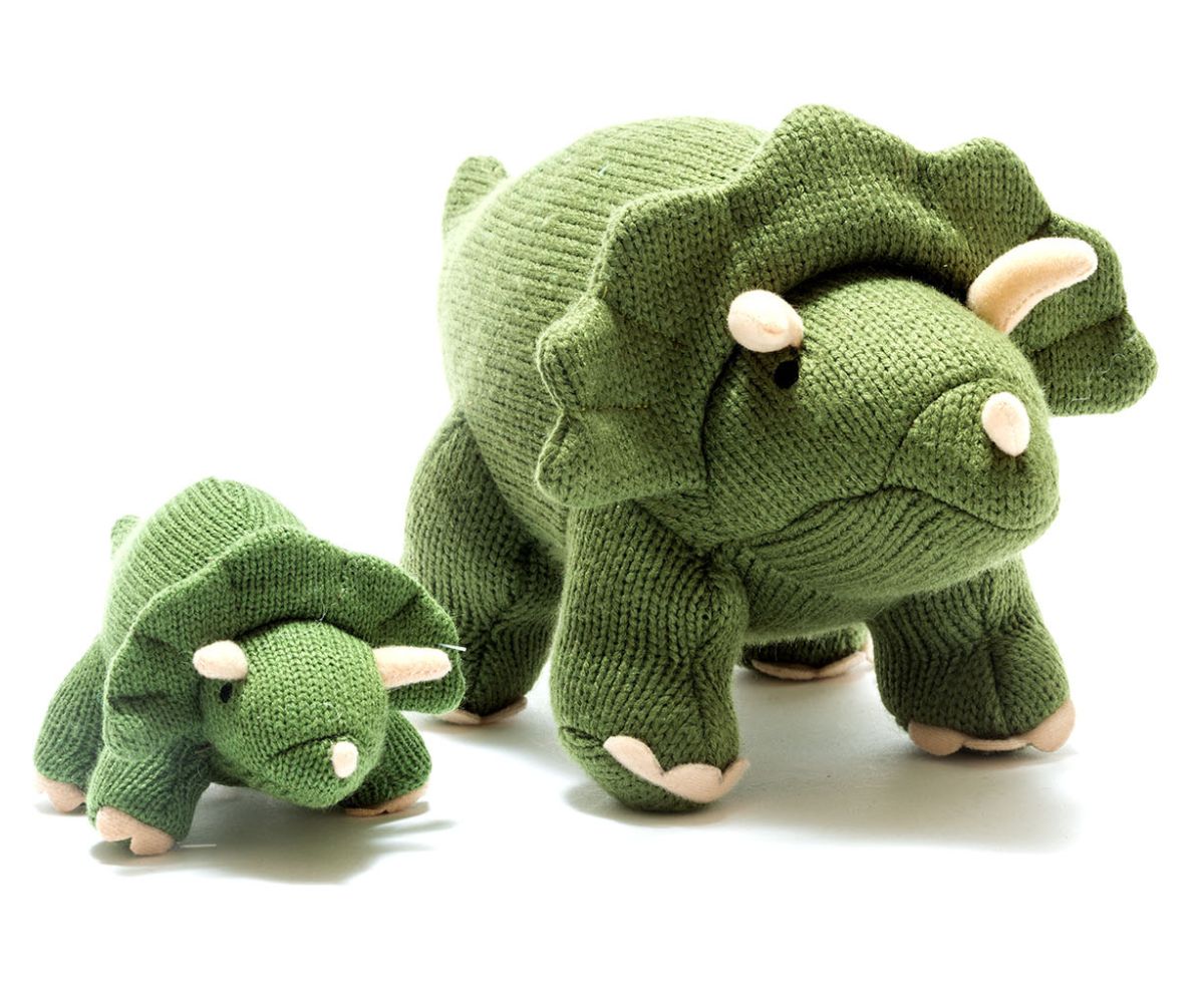 Knitted Khaki Medium Triceratops Rattle