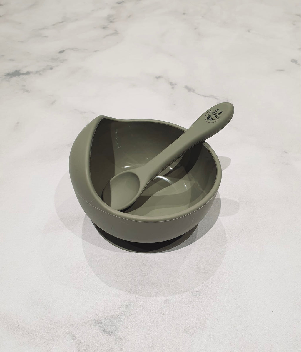 Luna Rose Soft Khaki Silicone Bowl & Spoon Set