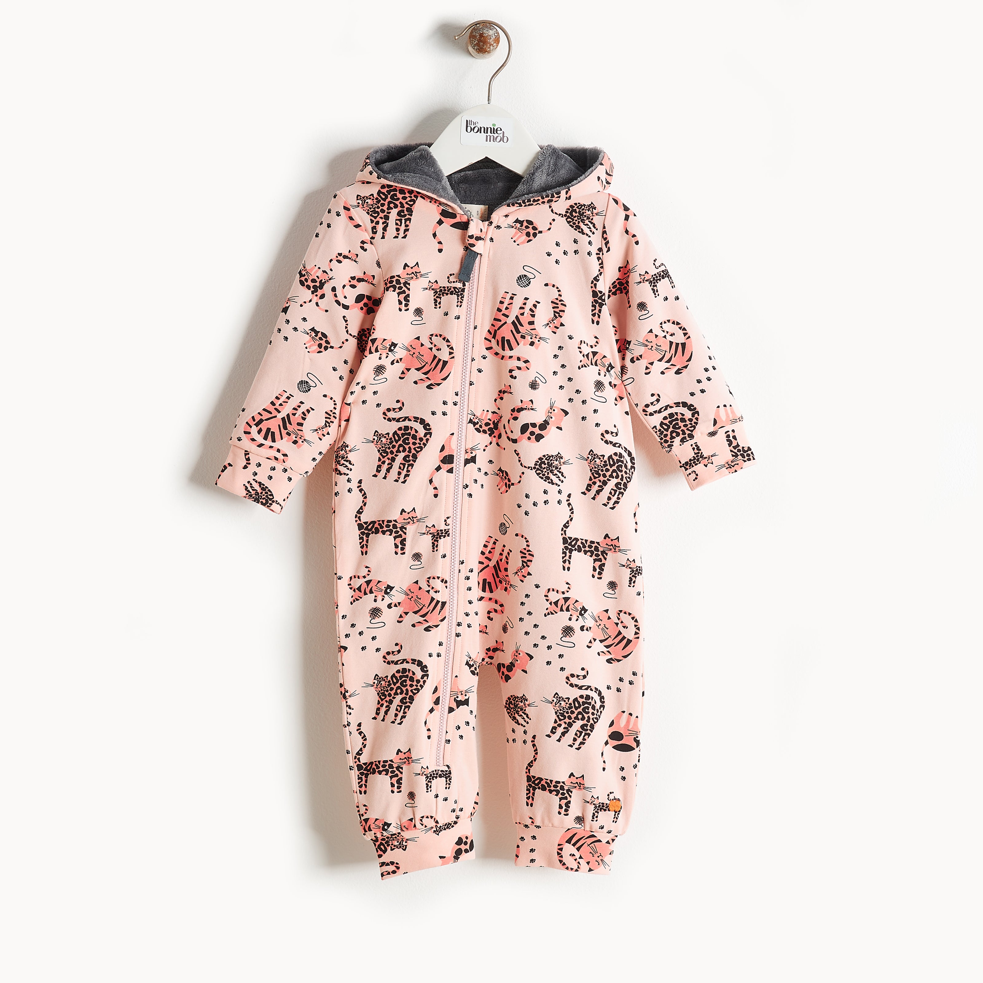 Bonnie Mob Hooded Onsie With Faux Fur Lining - Sand Cat Print