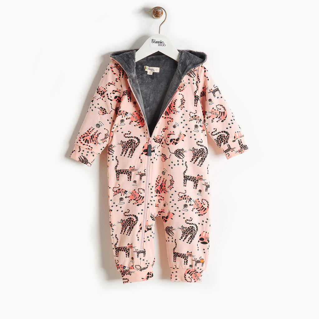 Bonnie Mob Hooded Onsie With Faux Fur Lining - Sand Cat Print