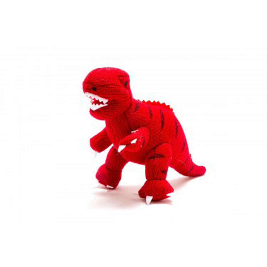 Knitted Red T-Rex Rattle Toy